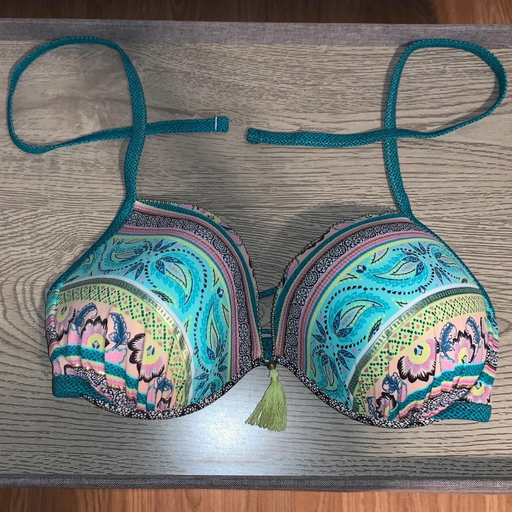 Blue patterned bikini top